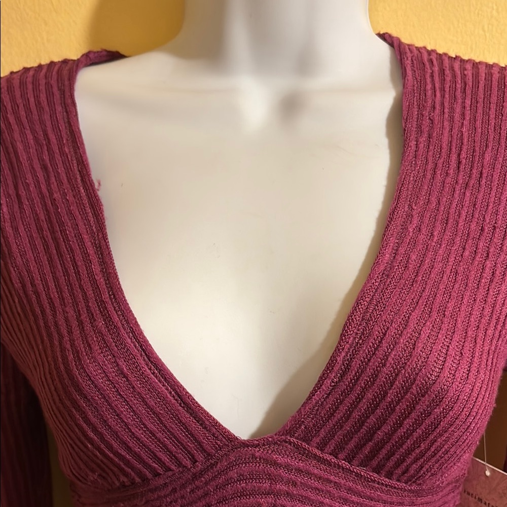 Deep V-Neck Ribbed Sweater - Picture 2 of 5